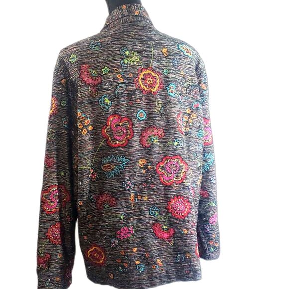Chicos Design Multicolor Floral Silk Blend Embroidered Beaded Jacket Size 3 - Picture 5 of 7